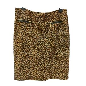 Dana Buchman Leopard Print Skirt Pencil Style Faux Zip Pockets Sexy Career 10